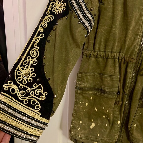 Anthropologie Free People 'Quills' Green Military Parka Coat Jacket - Picture 3 of 7